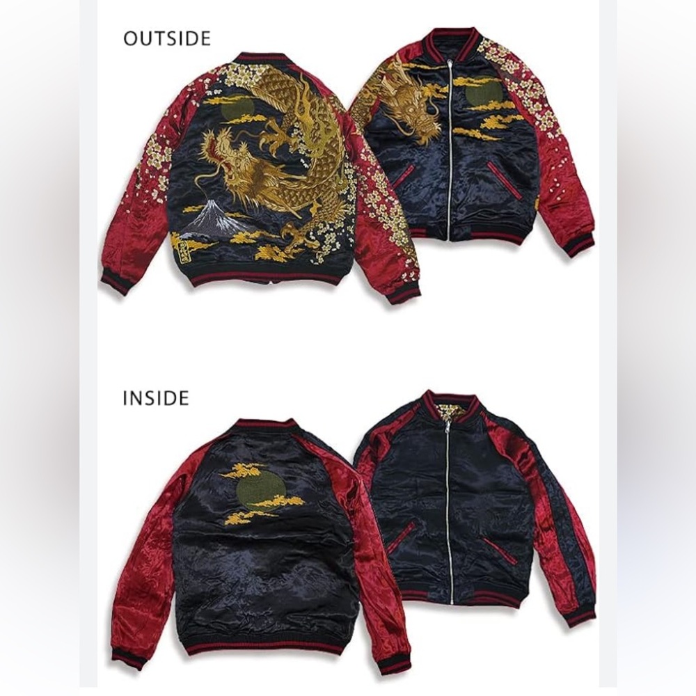 Black and Gold reversible Dragon Embroidered Jacket size L